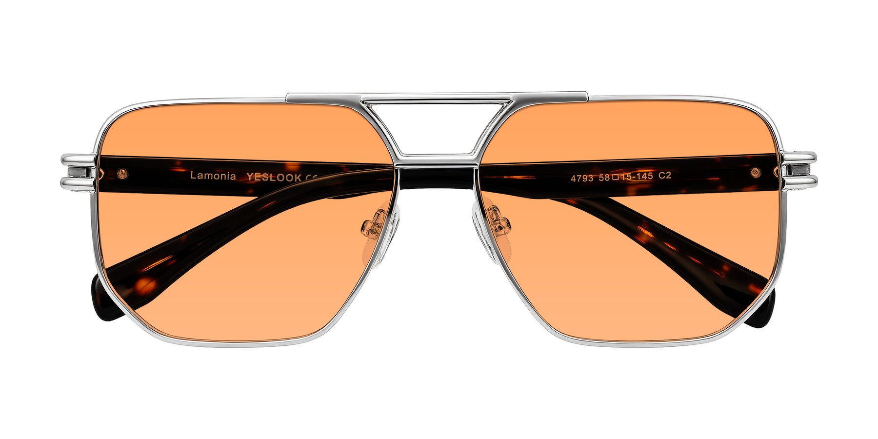 Folded Front of Lamonia in Silver/Tortoise with Medium Orange Tinted Lenses