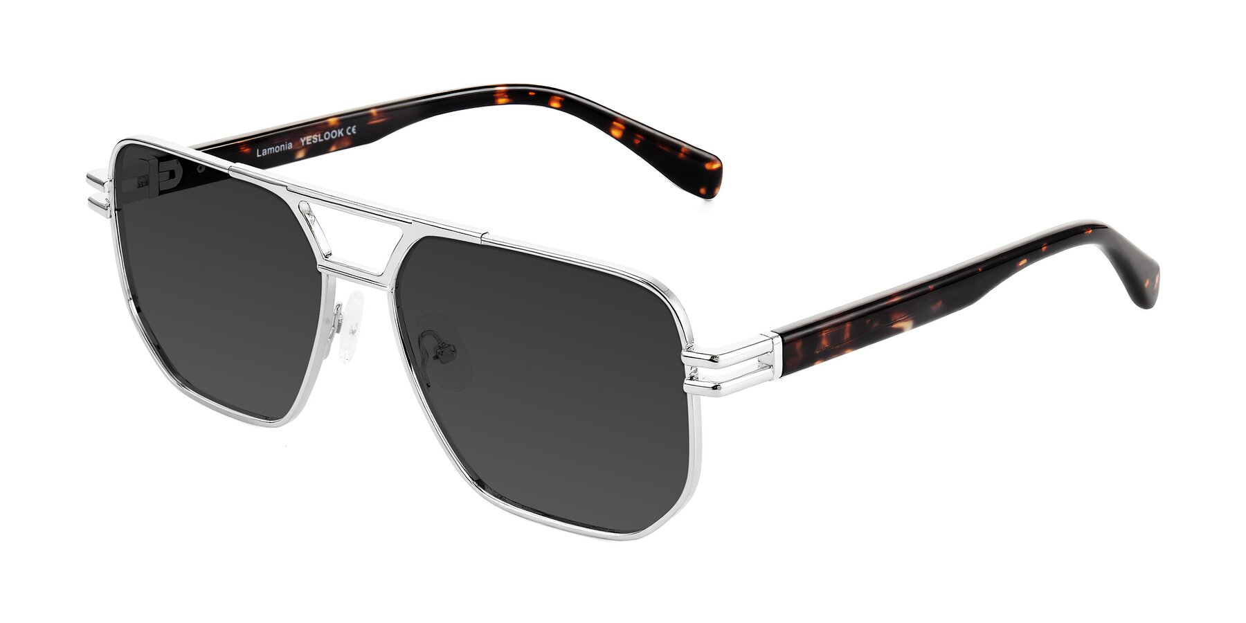 Angle of Lamonia in Silver/Tortoise with Gray Tinted Lenses