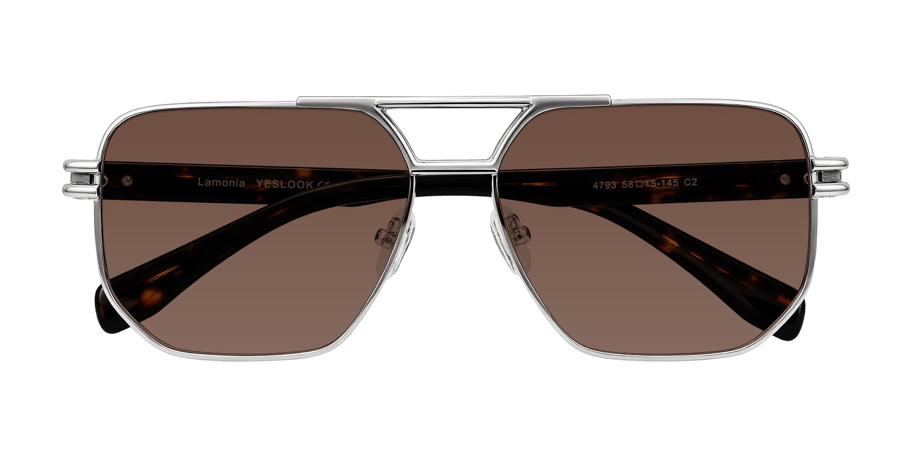 Folded Front of Lamonia in Silver/Tortoise with Brown Tinted Lenses