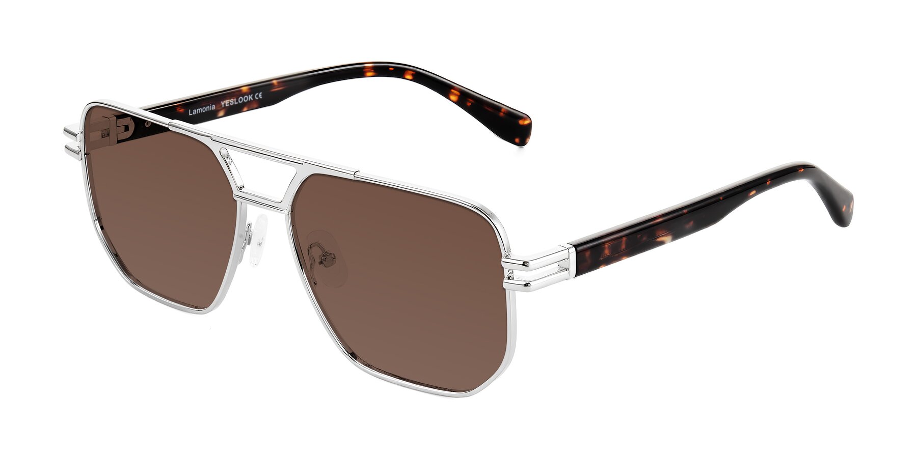 Angle of Lamonia in Silver/Tortoise with Brown Tinted Lenses