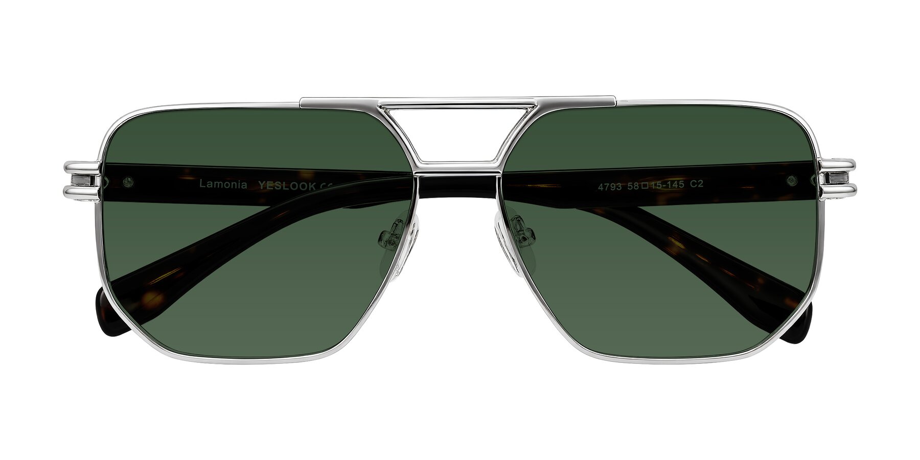 Folded Front of Lamonia in Silver/Tortoise with Green Tinted Lenses