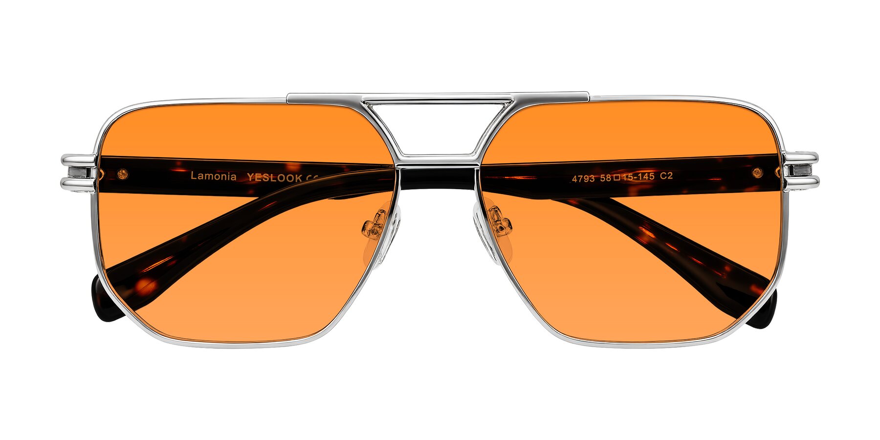 Folded Front of Lamonia in Silver/Tortoise with Orange Tinted Lenses