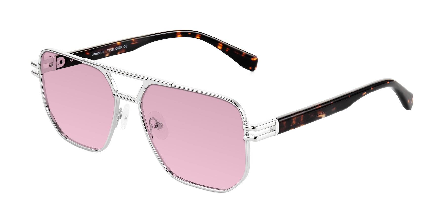 Angle of Lamonia in Silver/Tortoise with Light Wine Tinted Lenses