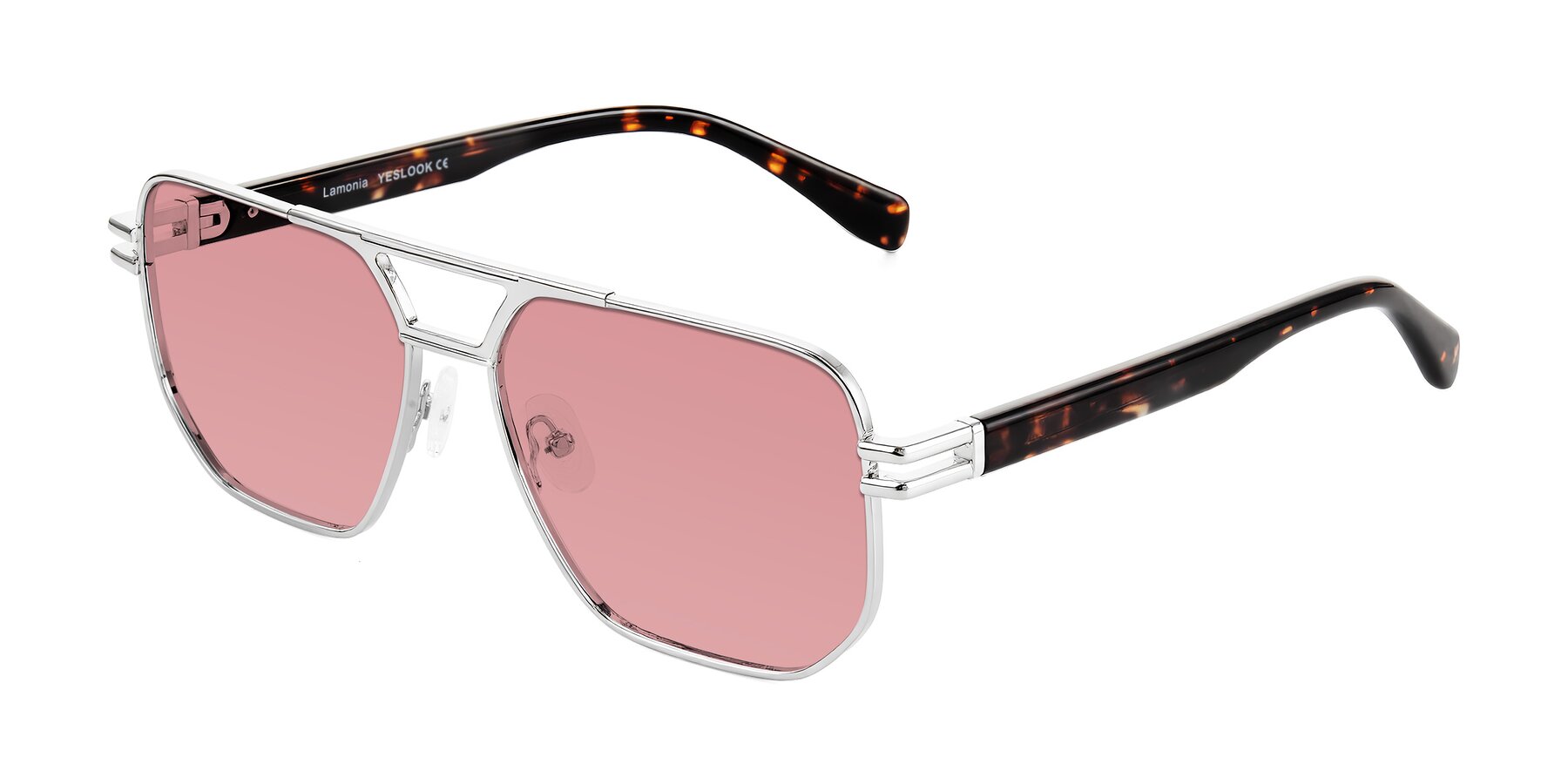 Angle of Lamonia in Silver/Tortoise with Medium Garnet Tinted Lenses