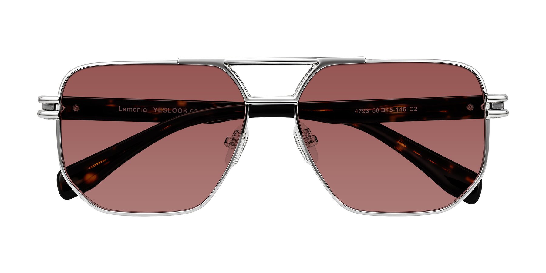 Folded Front of Lamonia in Silver/Tortoise with Garnet Tinted Lenses