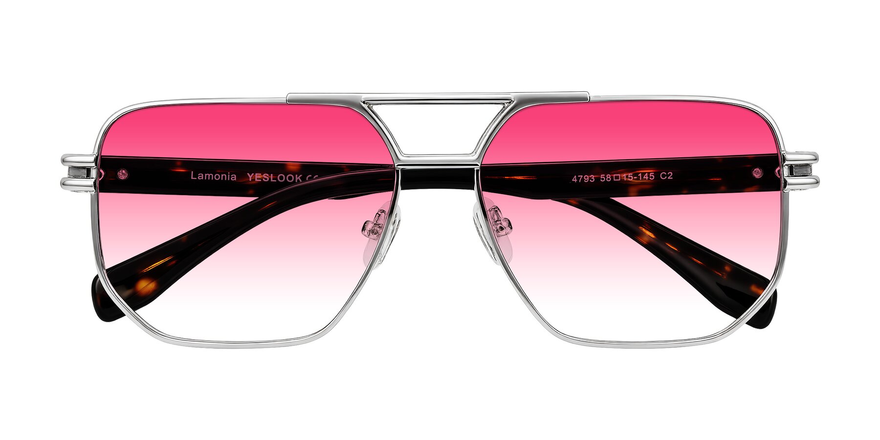 Folded Front of Lamonia in Silver/Tortoise with Pink Gradient Lenses