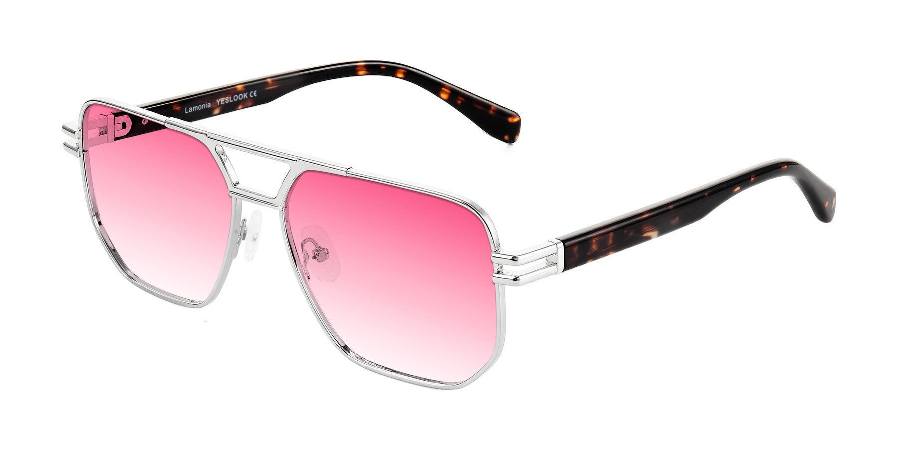 Angle of Lamonia in Silver/Tortoise with Pink Gradient Lenses