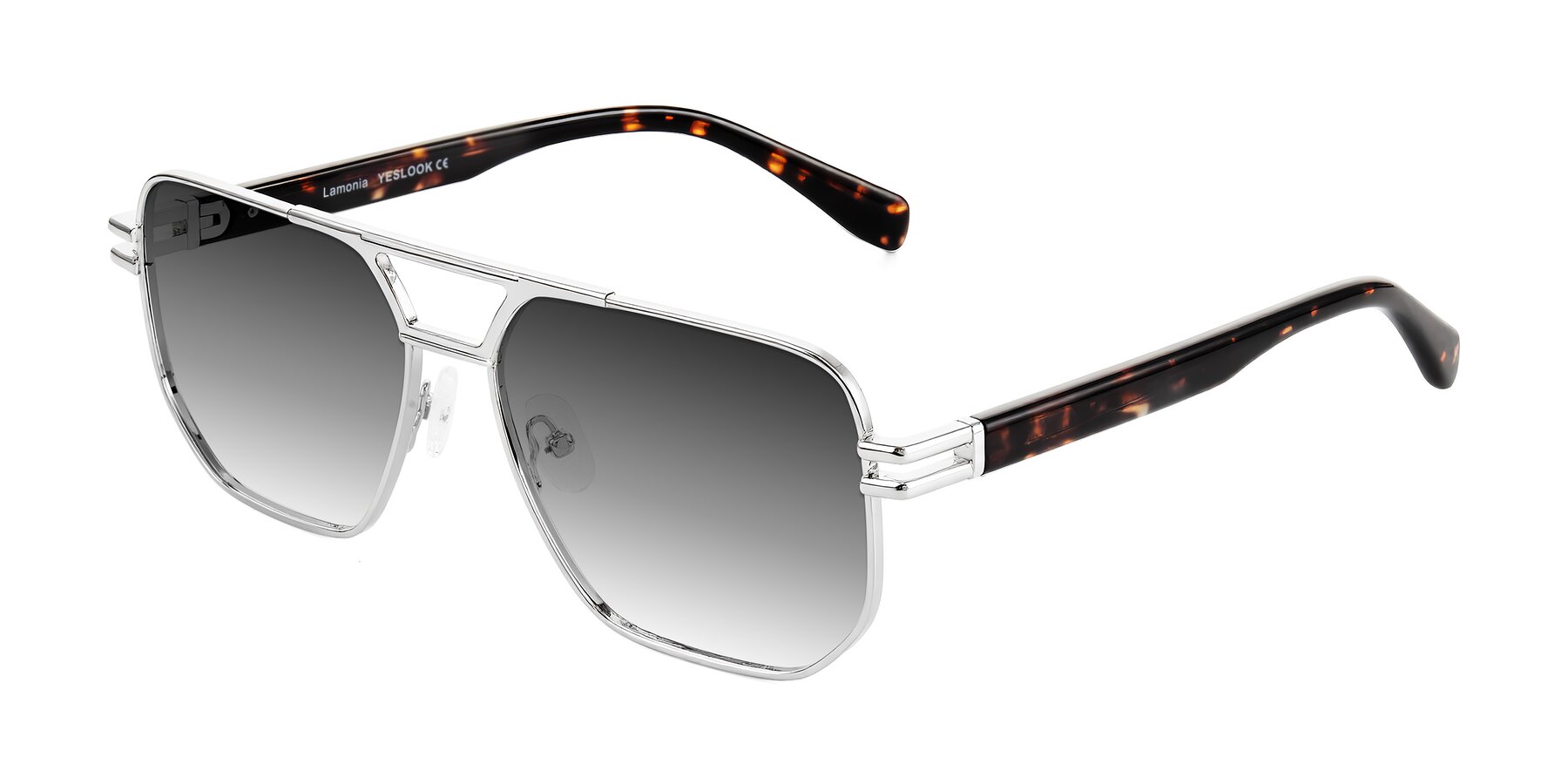 Angle of Lamonia in Silver/Tortoise with Gray Gradient Lenses