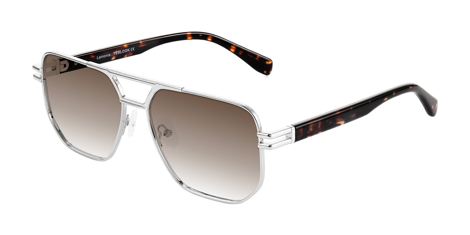 Angle of Lamonia in Silver/Tortoise with Brown Gradient Lenses
