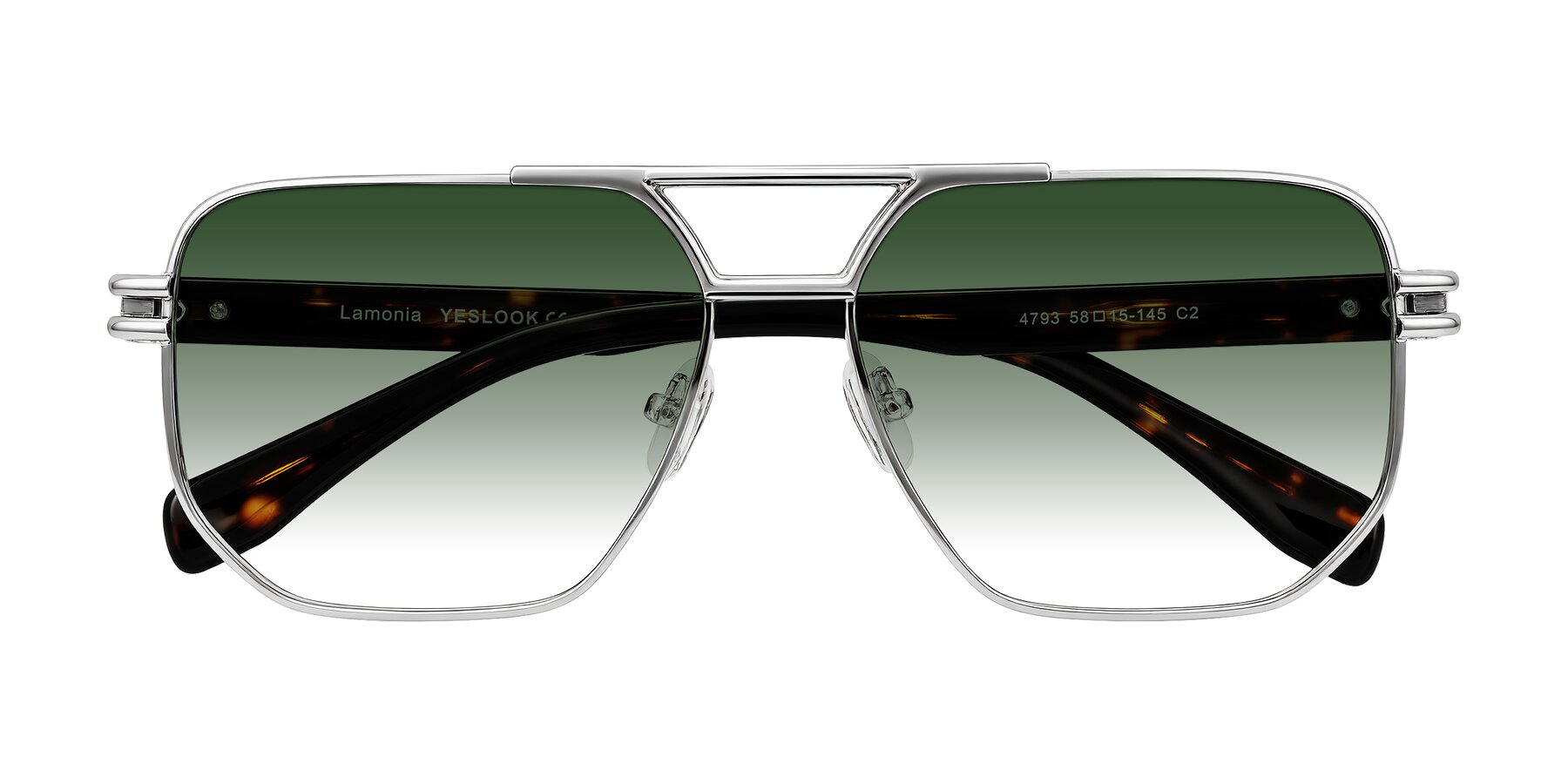 Folded Front of Lamonia in Silver/Tortoise with Green Gradient Lenses