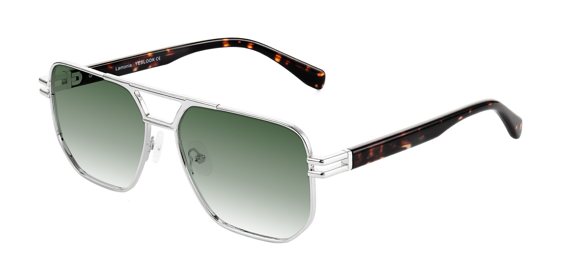 Angle of Lamonia in Silver/Tortoise with Green Gradient Lenses