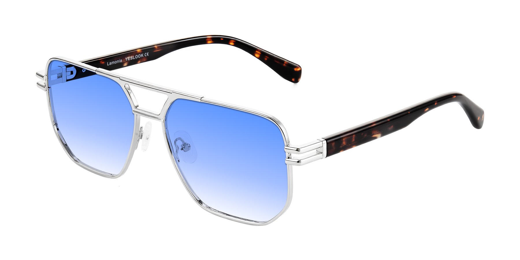 Angle of Lamonia in Silver/Tortoise with Blue Gradient Lenses