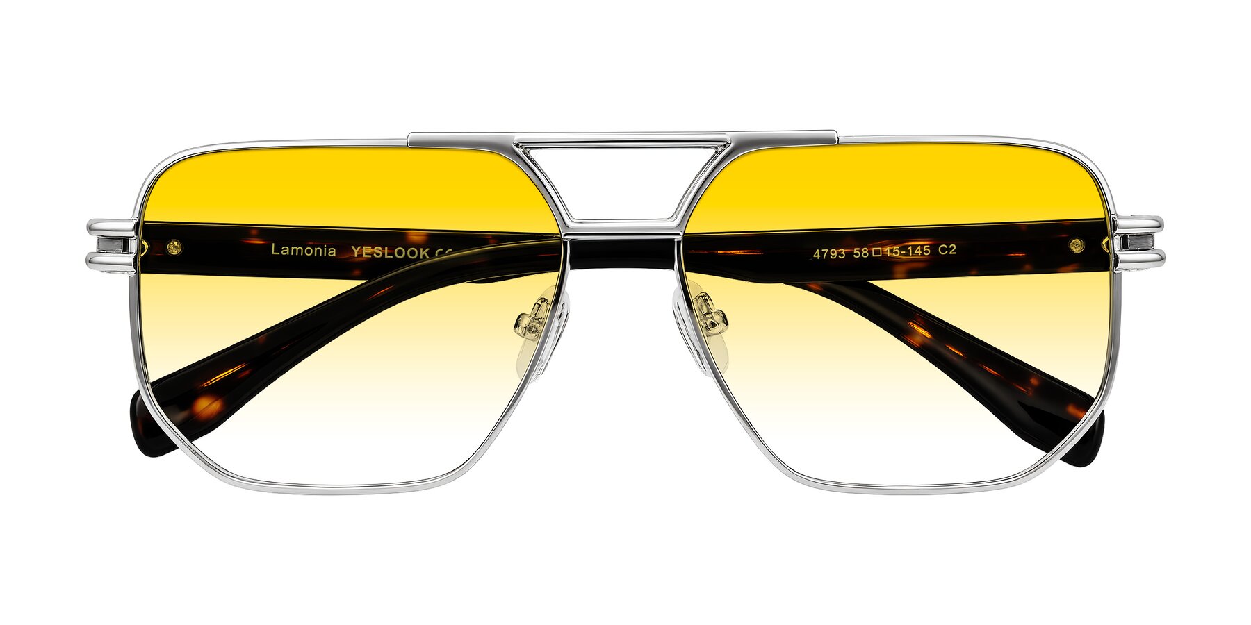 Folded Front of Lamonia in Silver/Tortoise with Yellow Gradient Lenses