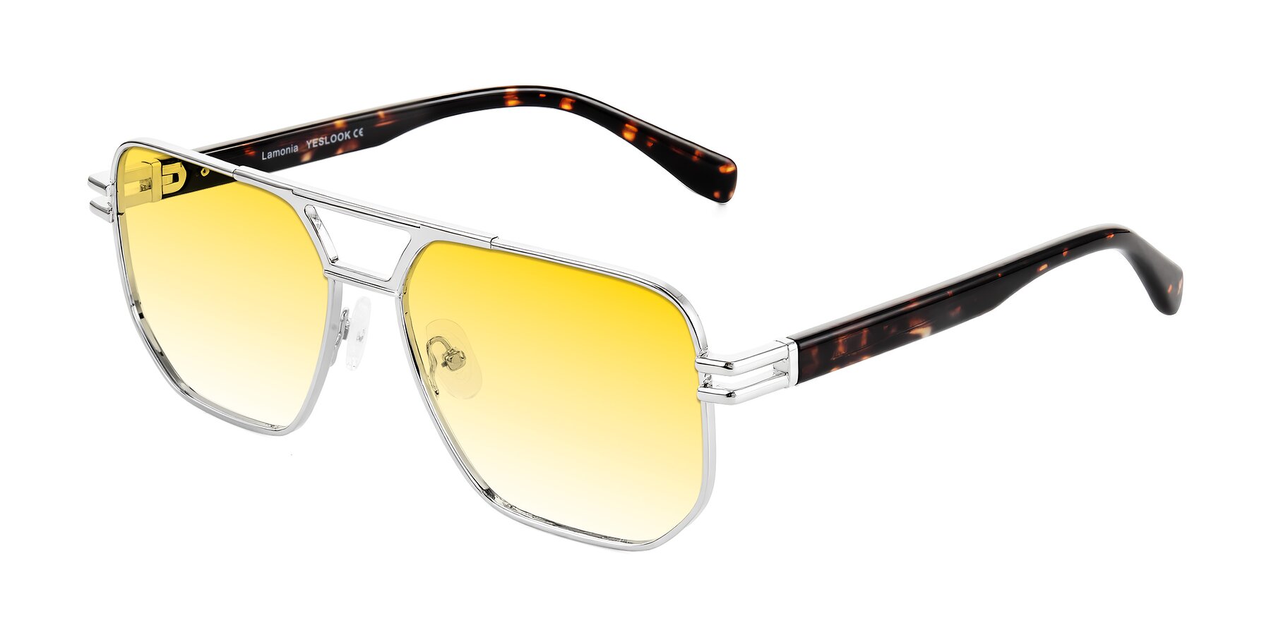 Angle of Lamonia in Silver/Tortoise with Yellow Gradient Lenses
