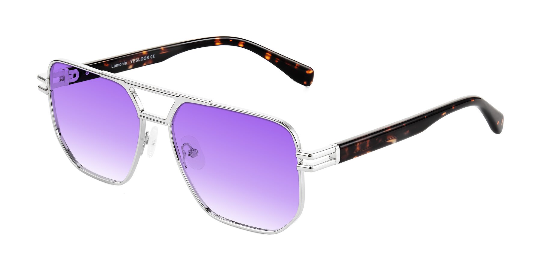 Angle of Lamonia in Silver/Tortoise with Purple Gradient Lenses
