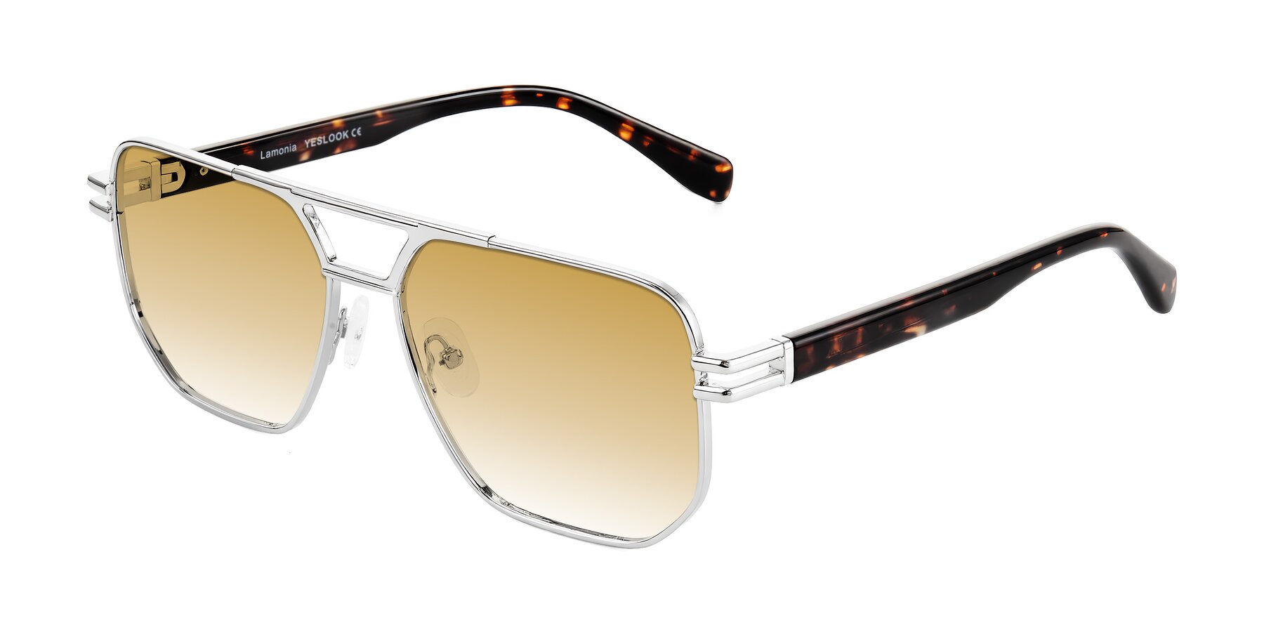 Angle of Lamonia in Silver/Tortoise with Champagne Gradient Lenses