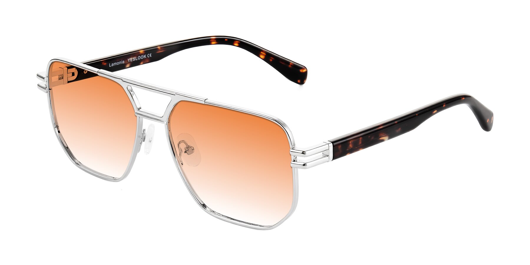 Angle of Lamonia in Silver/Tortoise with Orange Gradient Lenses