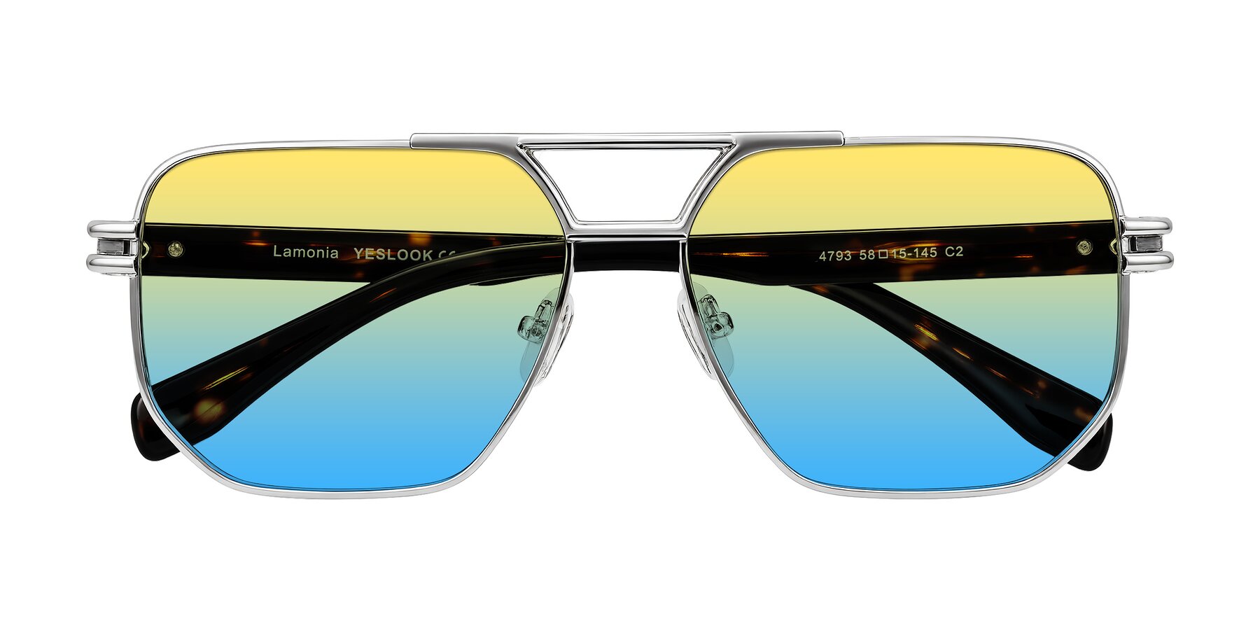 Folded Front of Lamonia in Silver/Tortoise with Yellow / Blue Gradient Lenses