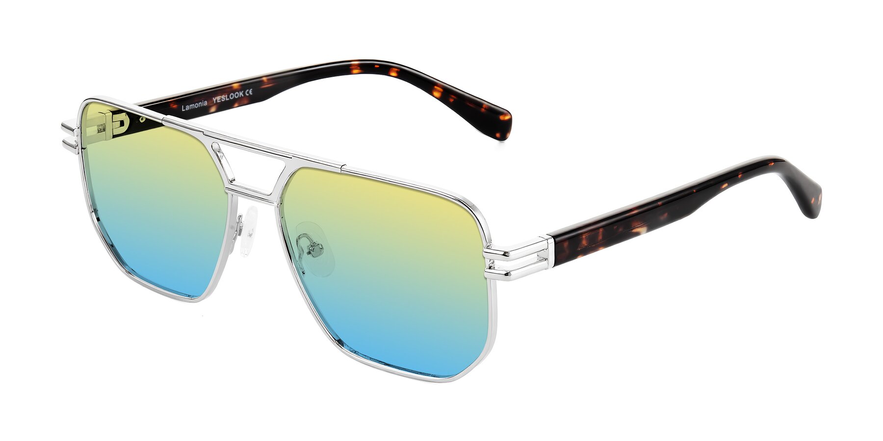 Angle of Lamonia in Silver/Tortoise with Yellow / Blue Gradient Lenses
