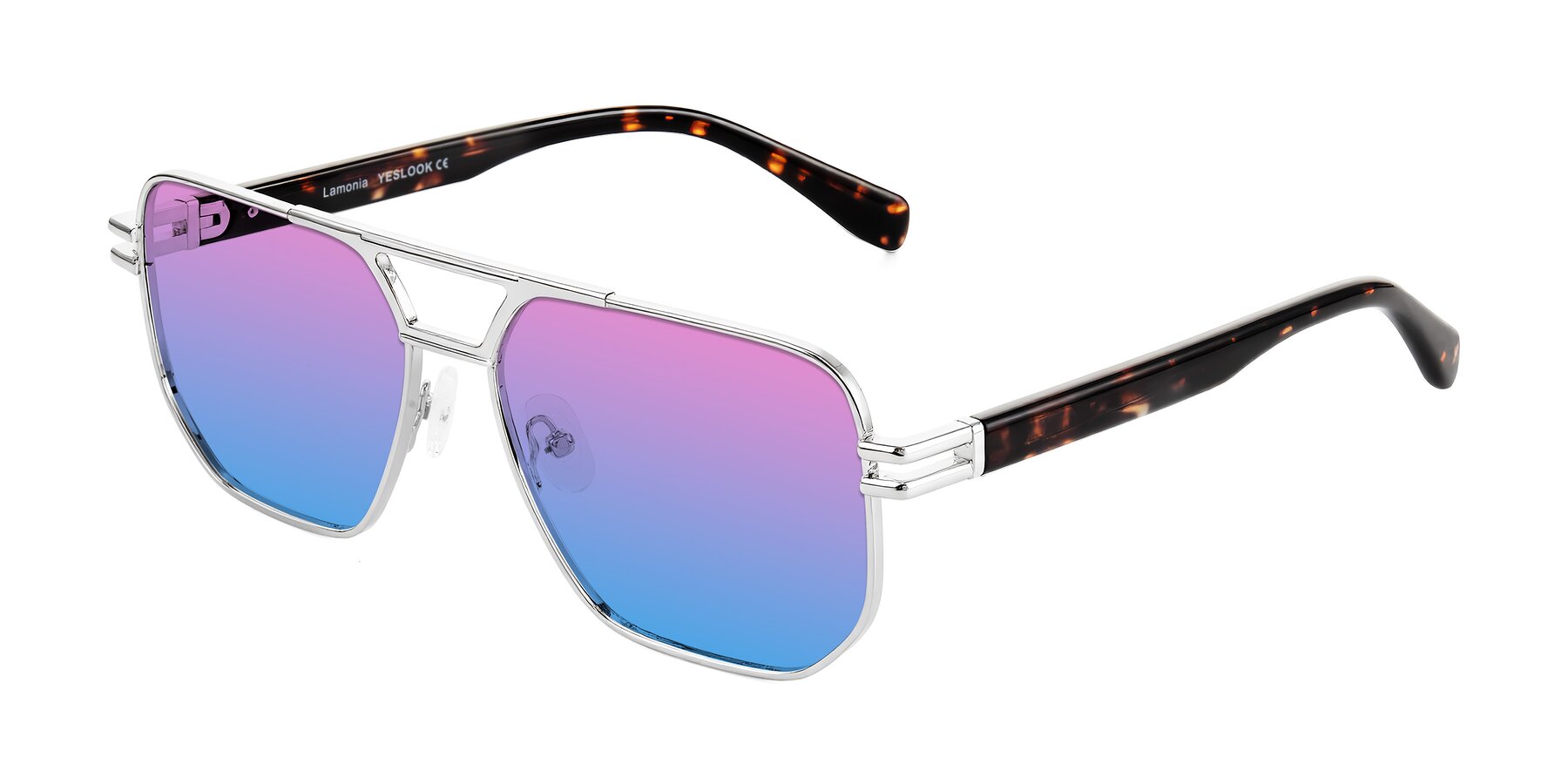 Angle of Lamonia in Silver/Tortoise with Pink / Blue Gradient Lenses