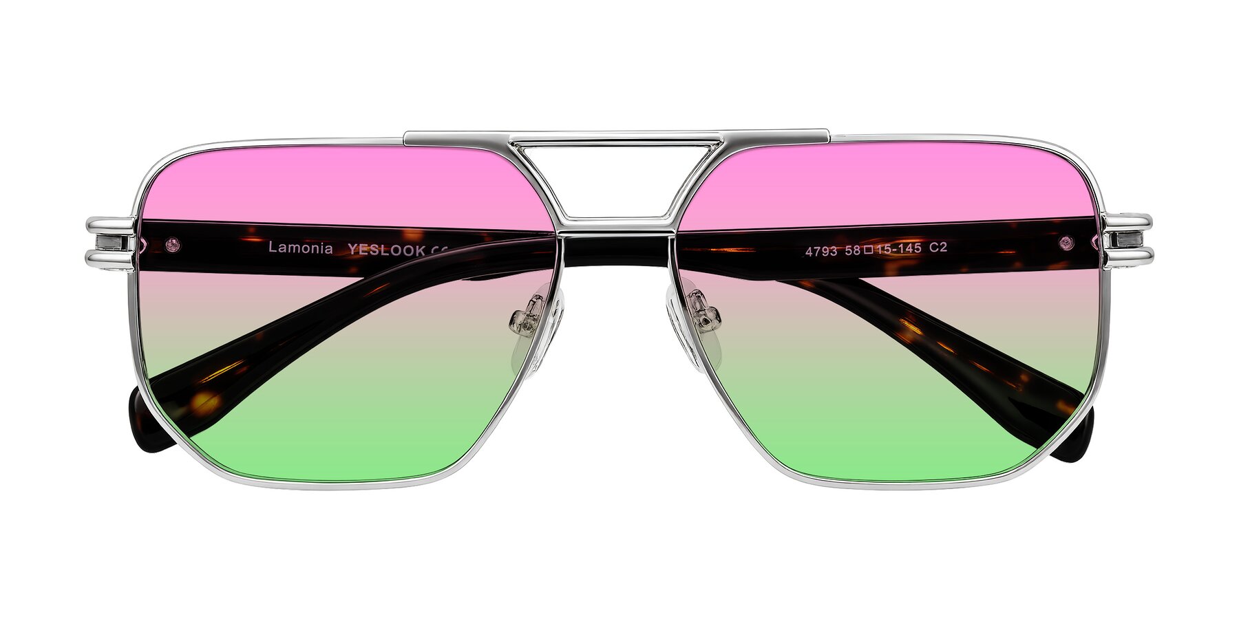 Folded Front of Lamonia in Silver/Tortoise with Pink / Green Gradient Lenses