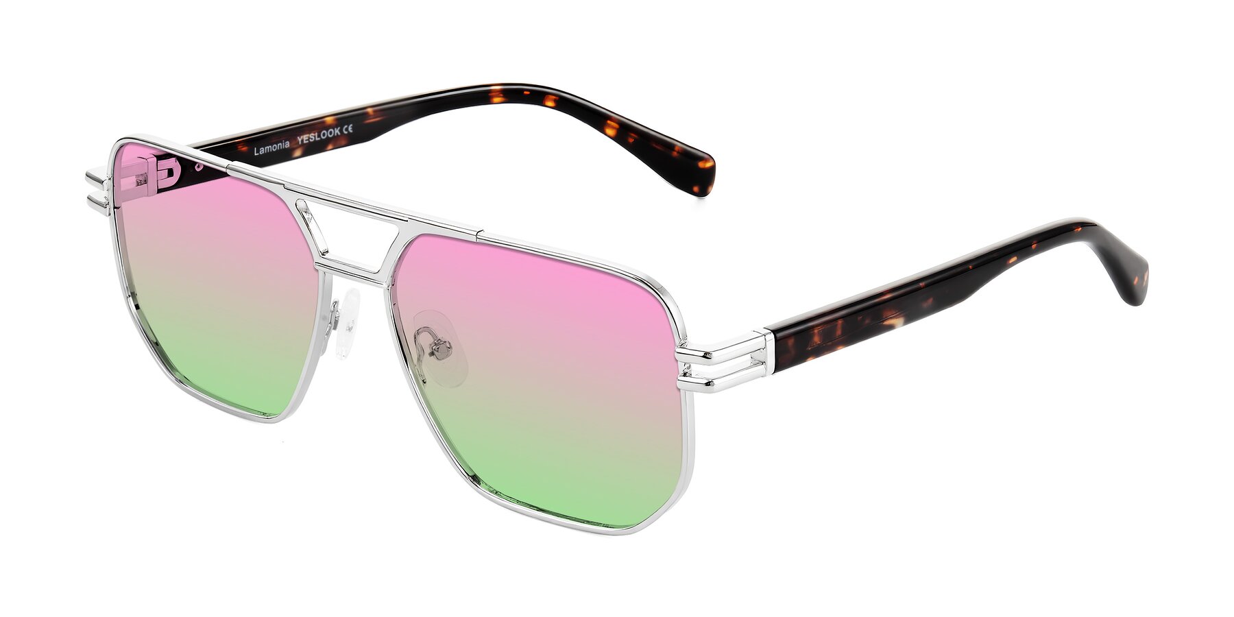 Angle of Lamonia in Silver/Tortoise with Pink / Green Gradient Lenses