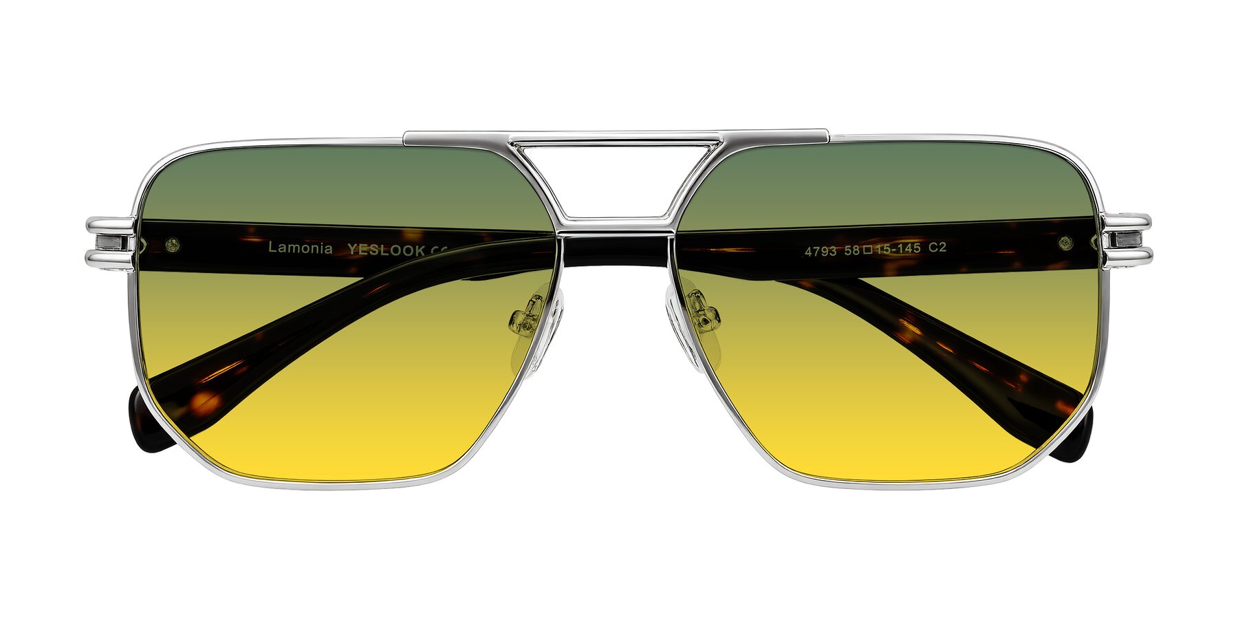 Folded Front of Lamonia in Silver/Tortoise with Green / Yellow Gradient Lenses