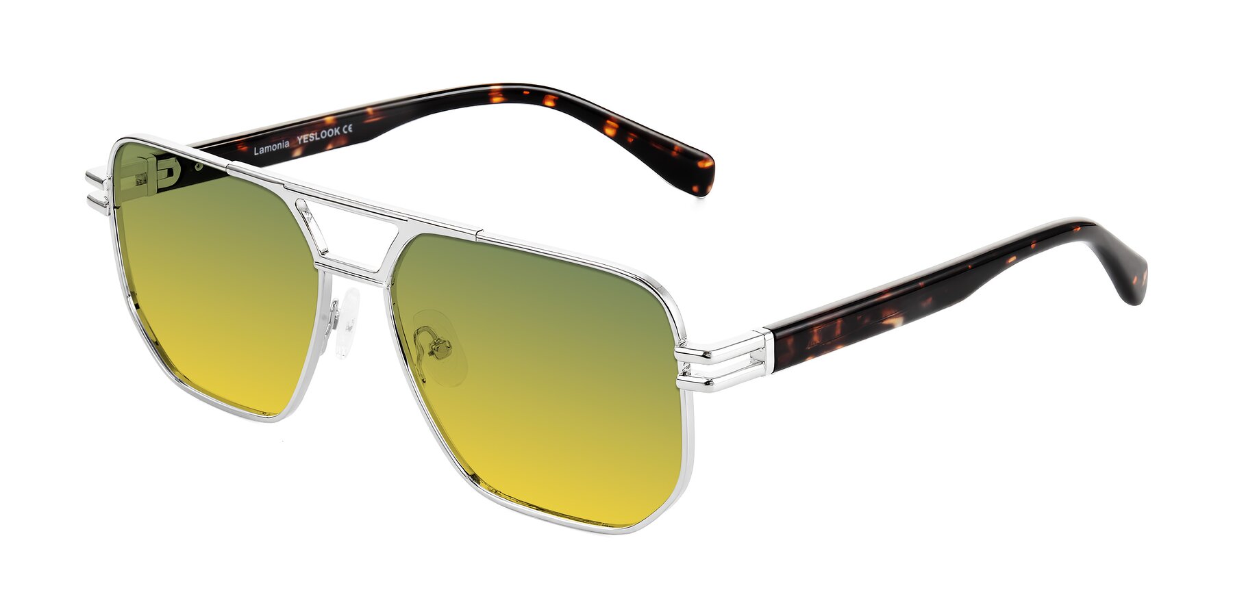 Angle of Lamonia in Silver/Tortoise with Green / Yellow Gradient Lenses