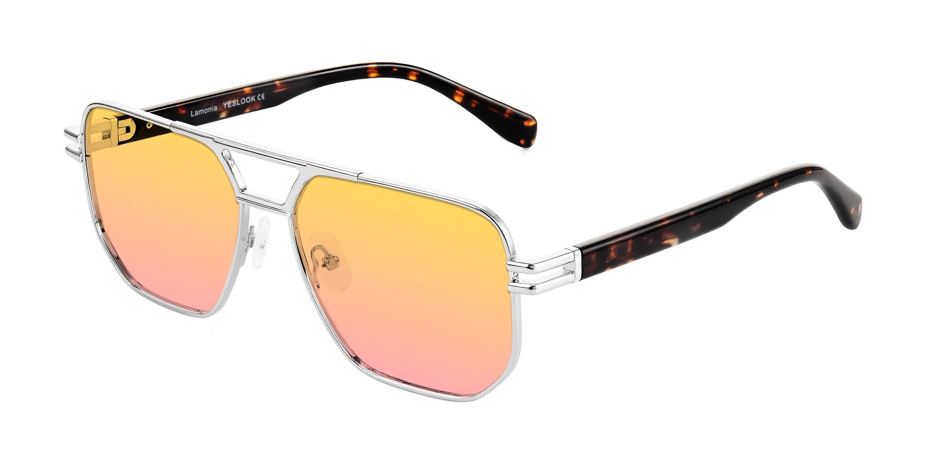Angle of Lamonia in Silver/Tortoise with Yellow / Pink Gradient Lenses