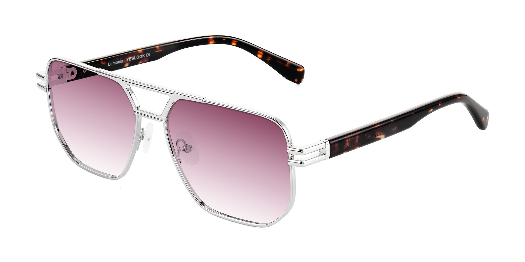 Angle of Lamonia in Silver/Tortoise with Wine Gradient Lenses