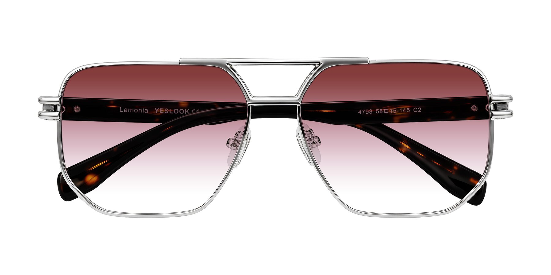 Folded Front of Lamonia in Silver/Tortoise with Garnet Gradient Lenses