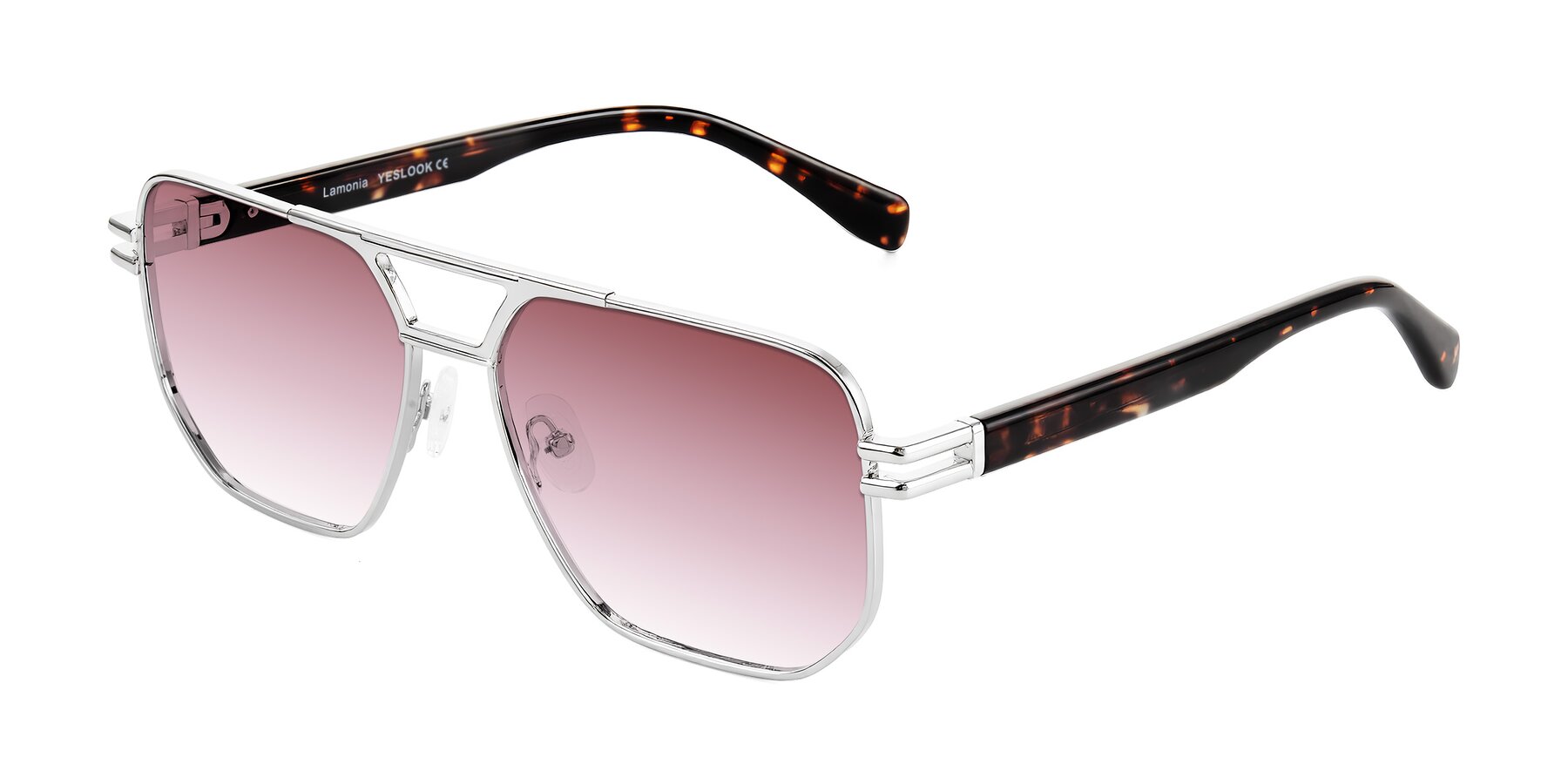 Angle of Lamonia in Silver/Tortoise with Garnet Gradient Lenses