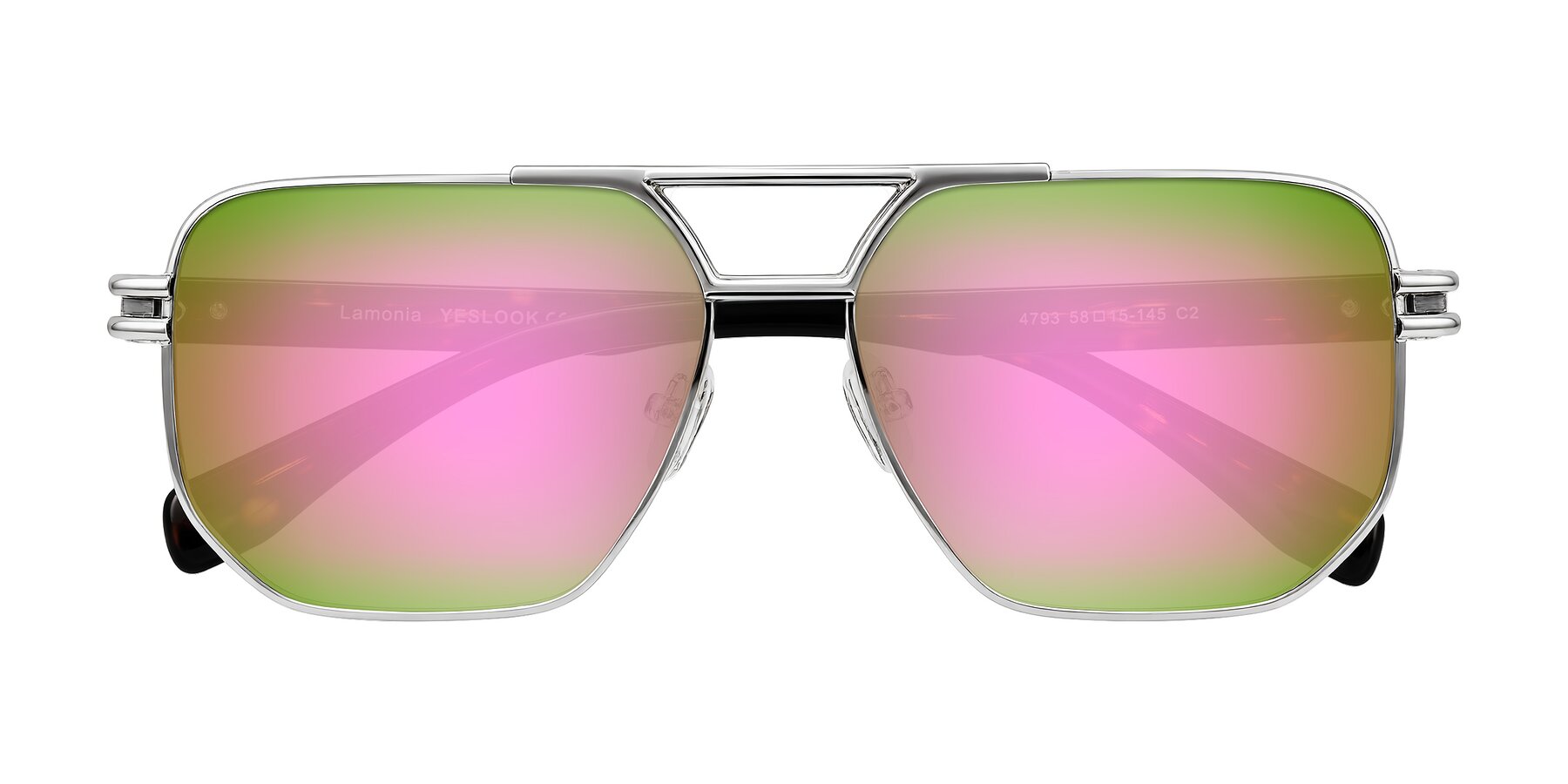 Folded Front of Lamonia in Silver/Tortoise with Pink Mirrored Lenses