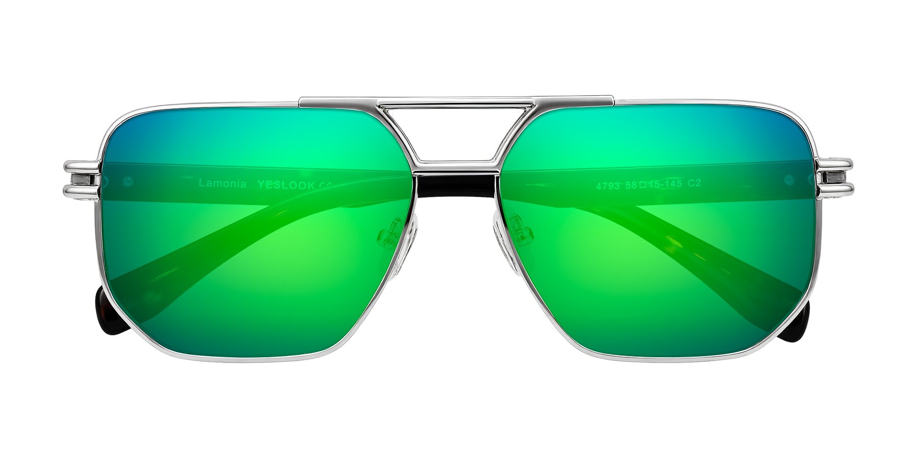 Folded Front of Lamonia in Silver/Tortoise with Green Mirrored Lenses