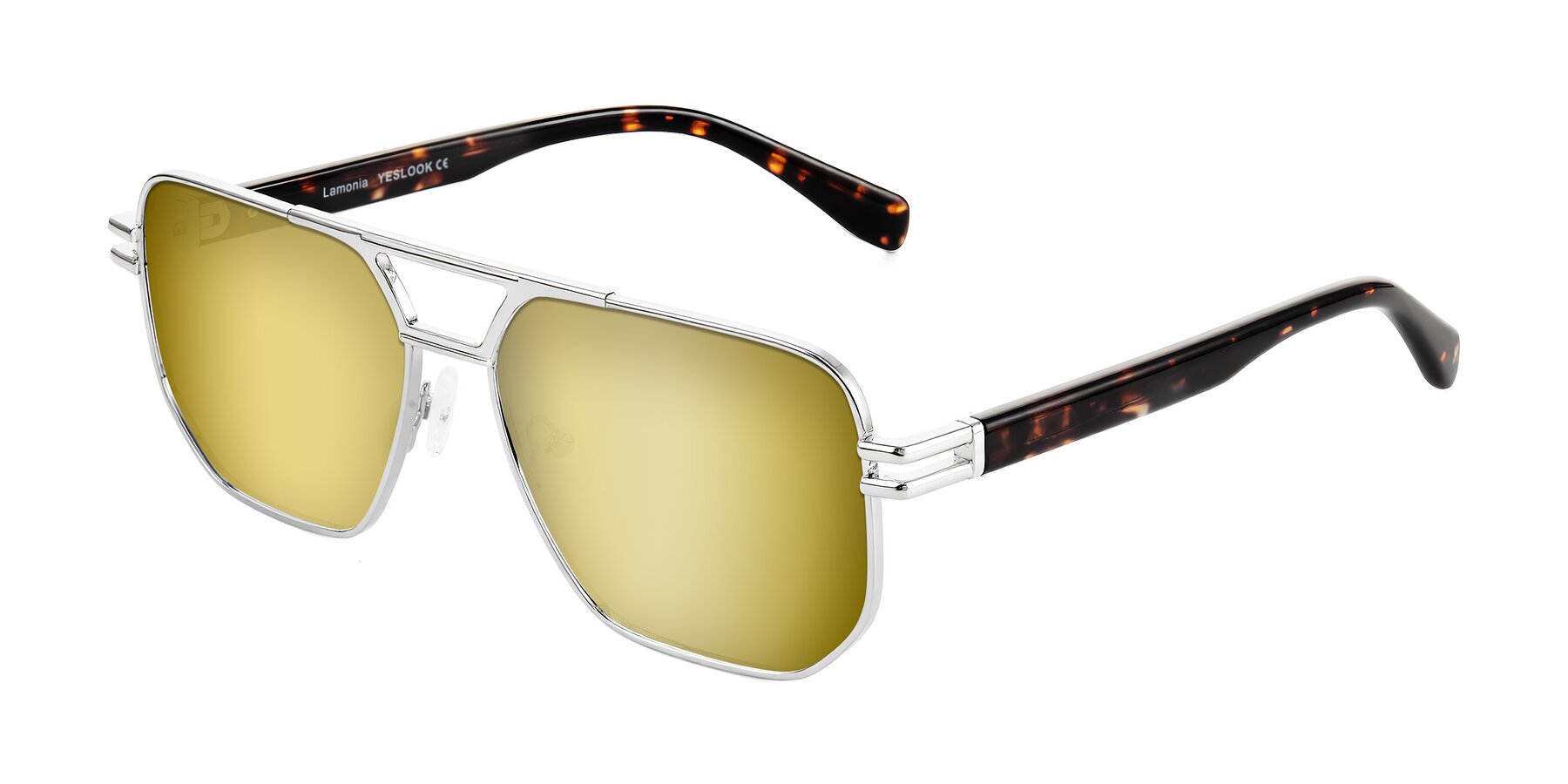 Angle of Lamonia in Silver/Tortoise with Gold Mirrored Lenses