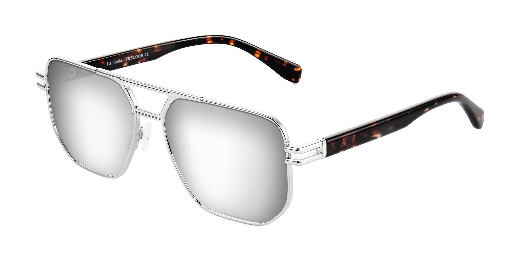 Angle of Lamonia in Silver/Tortoise with Silver Mirrored Lenses