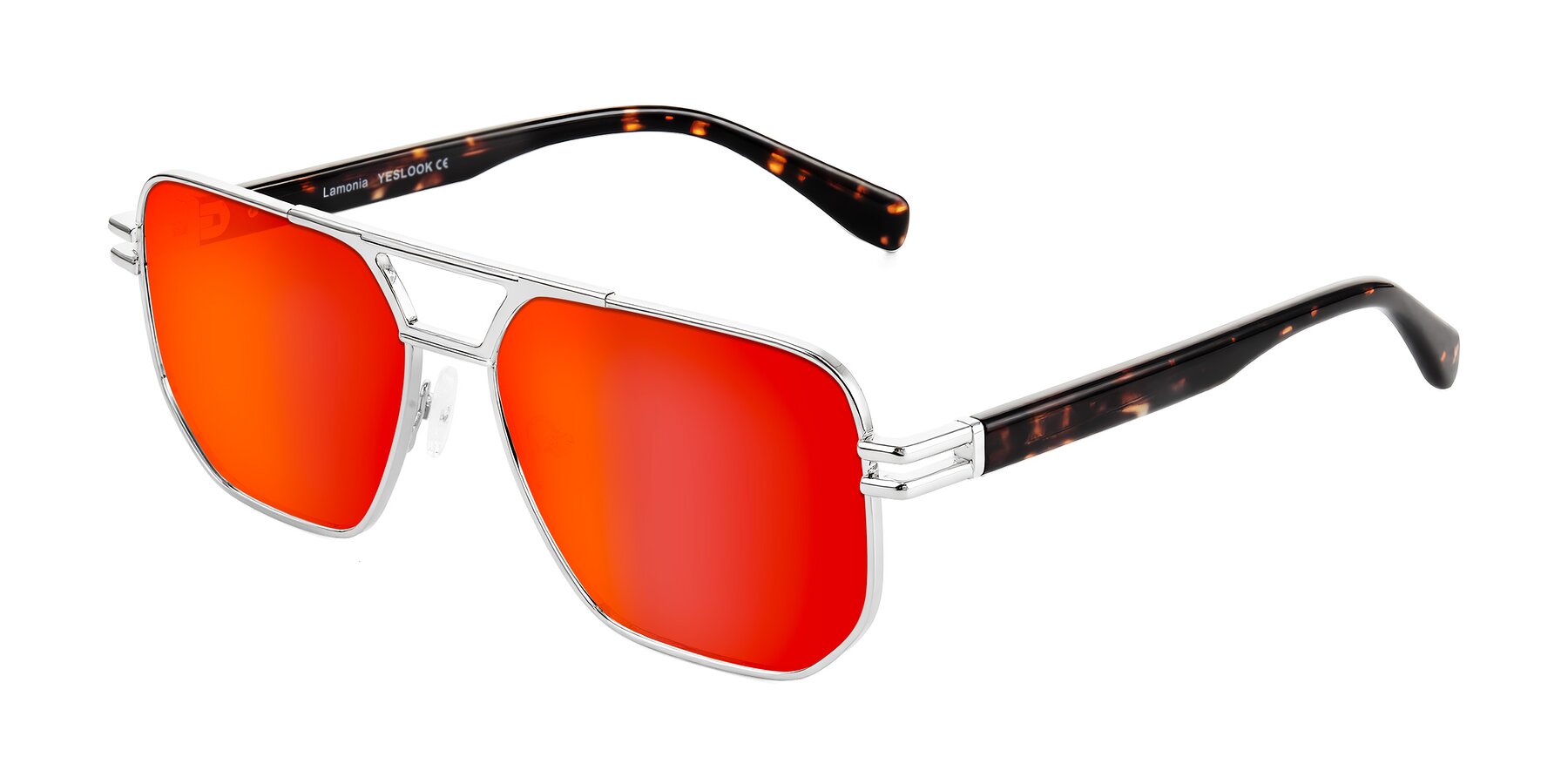 Angle of Lamonia in Silver/Tortoise with Red Gold Mirrored Lenses