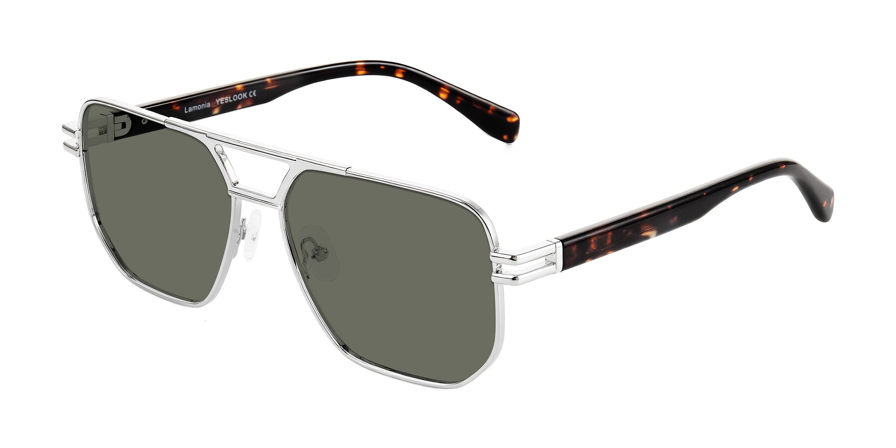 Angle of Lamonia in Silver/Tortoise with Gray Polarized Lenses