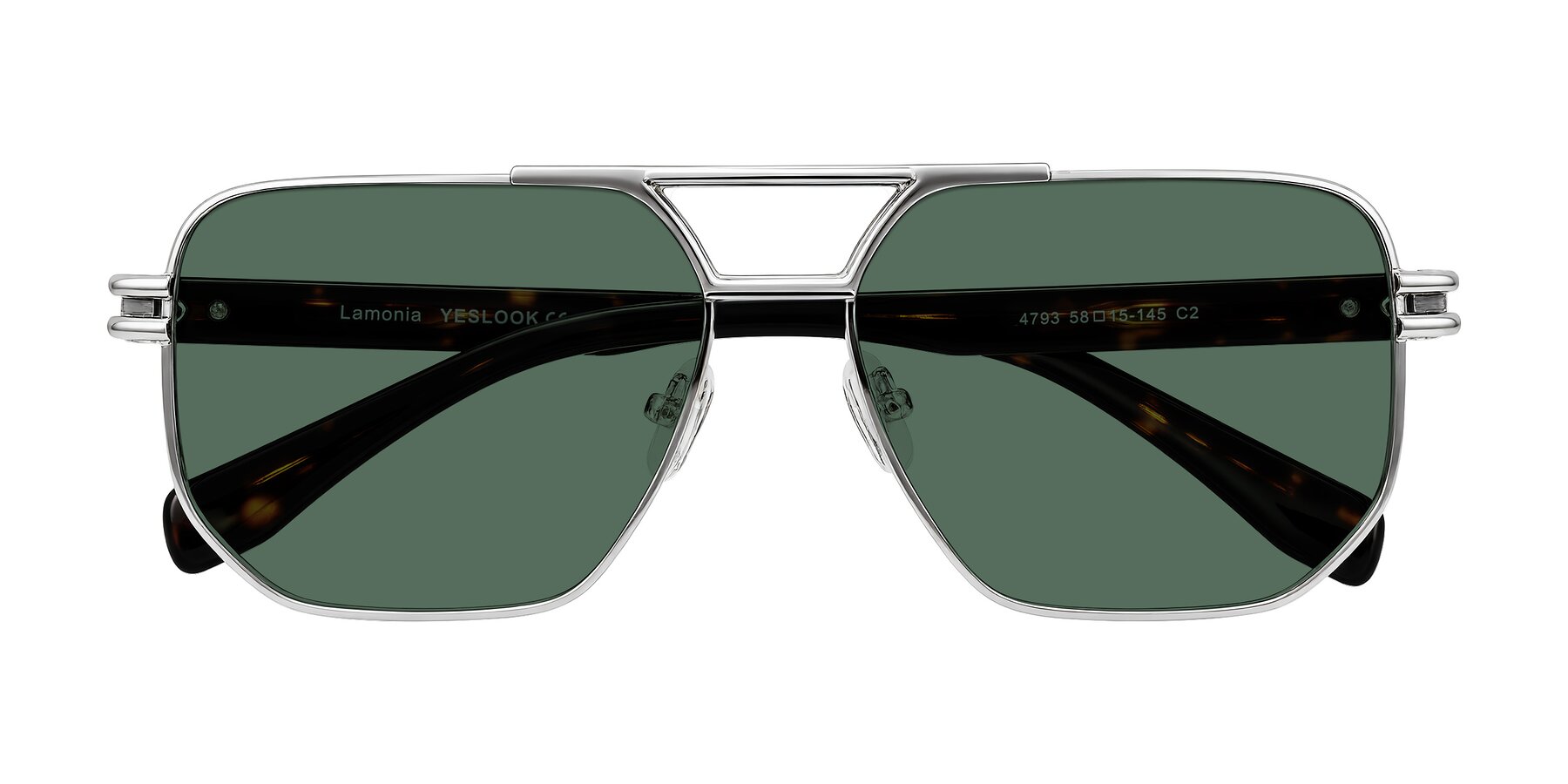 Folded Front of Lamonia in Silver/Tortoise with Green Polarized Lenses