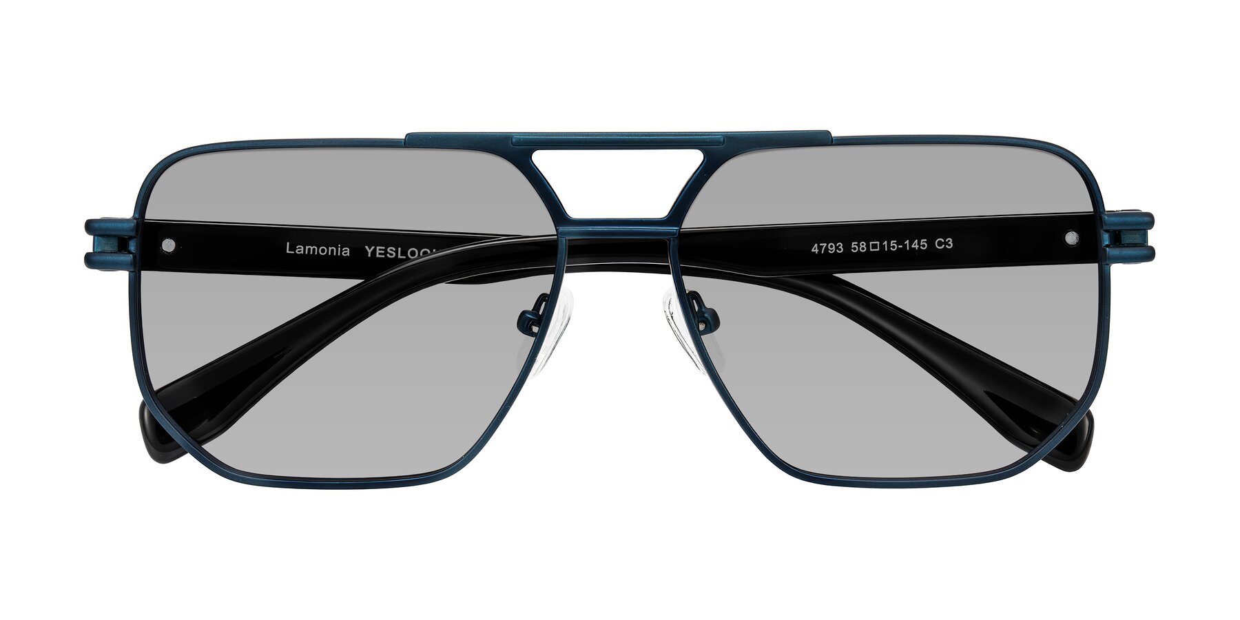 Folded Front of Lamonia in Matte Blue/Black with Light Gray Tinted Lenses