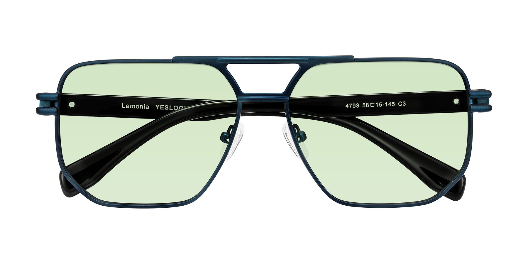 Folded Front of Lamonia in Matte Blue/Black with Light Green Tinted Lenses