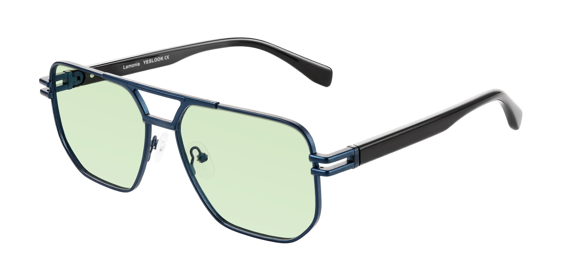 Angle of Lamonia in Matte Blue/Black with Light Green Tinted Lenses