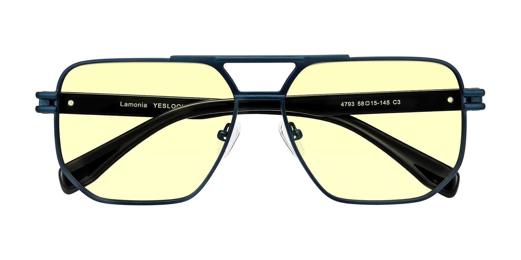 Folded Front of Lamonia in Matte Blue/Black with Light Yellow Tinted Lenses