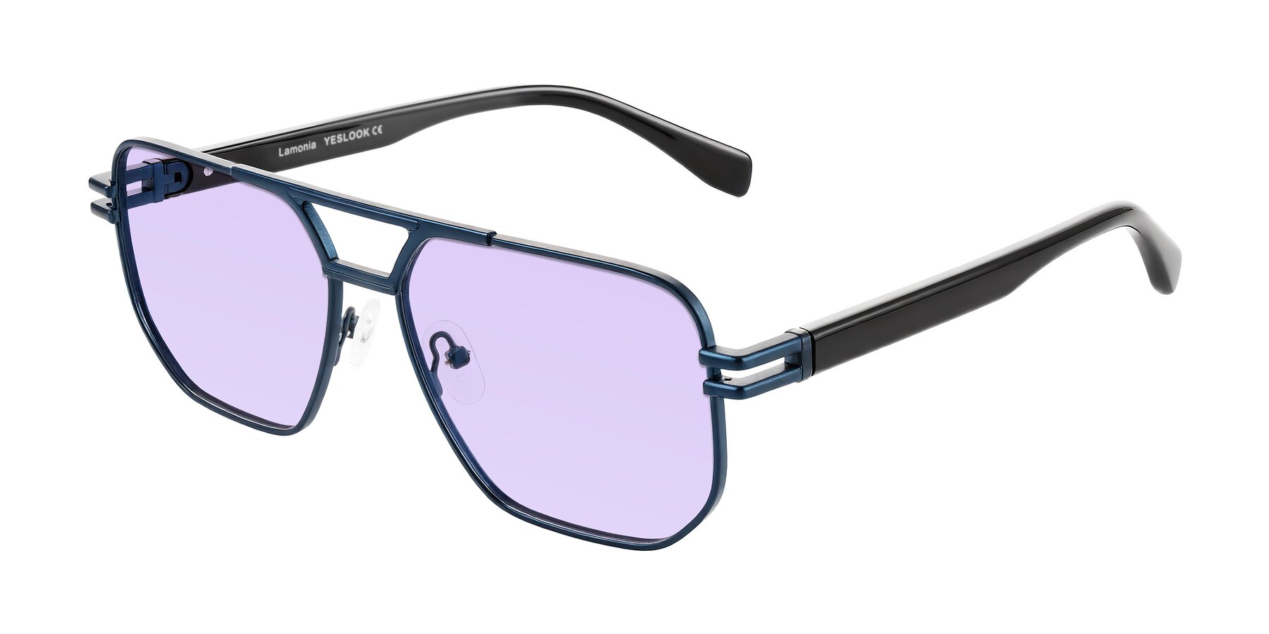 Angle of Lamonia in Matte Blue/Black with Light Purple Tinted Lenses