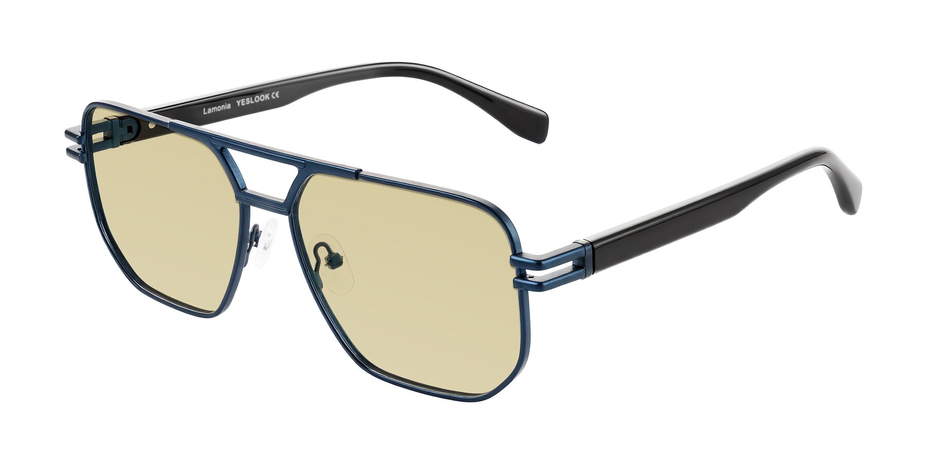 Angle of Lamonia in Matte Blue/Black with Light Champagne Tinted Lenses