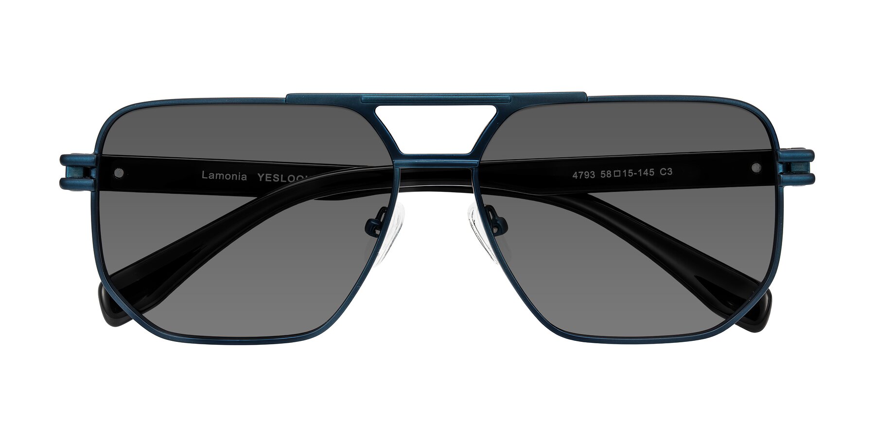Folded Front of Lamonia in Matte Blue/Black with Medium Gray Tinted Lenses