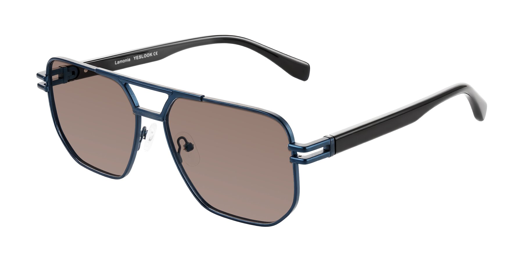 Angle of Lamonia in Matte Blue/Black with Medium Brown Tinted Lenses
