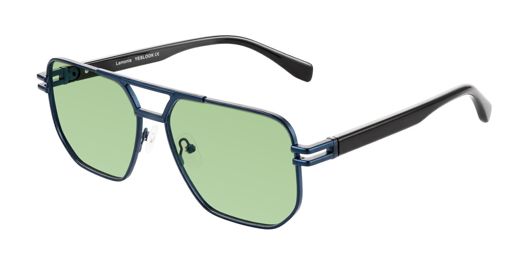 Angle of Lamonia in Matte Blue/Black with Medium Green Tinted Lenses