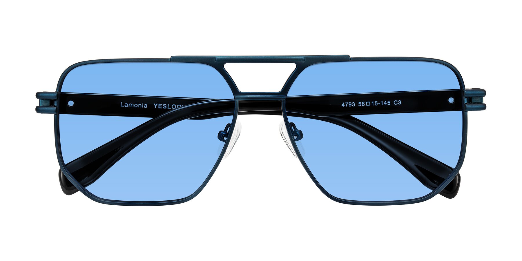 Folded Front of Lamonia in Matte Blue/Black with Medium Blue Tinted Lenses
