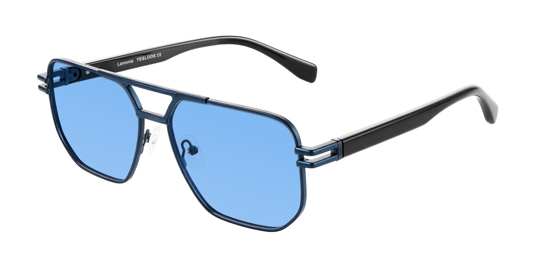Angle of Lamonia in Matte Blue/Black with Medium Blue Tinted Lenses